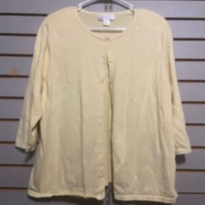 C.J. Banks Yellow Cardigan Sweater Women's X‎ Extra Dot Knit Top